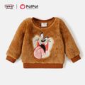 Looney Tunes Baby Boy/Girl Cartoon Animal Embroidered Long-sleeve Thermal Fuzzy Pullover Brown image 1