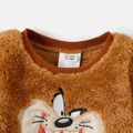 Looney Tunes Baby Boy/Girl Cartoon Animal Embroidered Long-sleeve Thermal Fuzzy Pullover Brown image 3