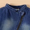 100% Cotton Baby Girl Mock Neck Ruffle Hem Long-sleeve Zipper Denim Jacket Blue image 3
