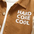 Kid Boy 100% Cotton Letter Print Colorblock Lapel Collar Long-sleeve Shirt Apricot brown image 3