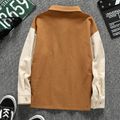 Kid Boy 100% Cotton Letter Print Colorblock Lapel Collar Long-sleeve Shirt Apricot brown image 2