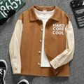 Kid Boy 100% Cotton Letter Print Colorblock Lapel Collar Long-sleeve Shirt Apricot brown image 1