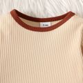 2pcs Baby Boy/Girl Contrast Binding Rib Knit Long-sleeve Pullover and Pants Set Apricot