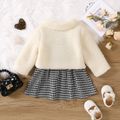 2pcs Baby Girl Houndstooth Tank Dress and Thermal Fuzzy Coat Set ColorBlock image 3