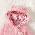 Baby Girl Allover Bear Print Lined Hooded Long-sleeve Frill Textured Jumpsuit Light Pink image 3
