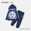Thomas & Friends 2pcs Toddler Boy/Girl Vehicle Print Hoodie Sweatshirt and Striped Pants Set Deep Blue image 1