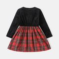 PAW Patrol Toddler Girl Bowknot Design Plaid Splice Long-sleeve Cotton Dress Black