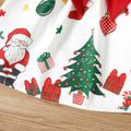 Toddler Girl Christmas Graphic Bowknot Design Splice Long-sleeve Dress REDWHITE image 5
