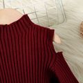 Toddler Girl Ribbed Mock Neck Cold Shoulder Knit Sweater Burgundy image 4