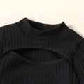 Toddler Girl Mock Neck Cut Out Bowknot Design Ruched Long-sleeve Black Dress Black image 4