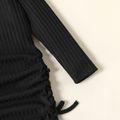 Toddler Girl Mock Neck Cut Out Bowknot Design Ruched Long-sleeve Black Dress Black image 5