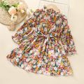 Toddler Girl Floral Print Ruffle Collar Belted Long-sleeve Dress Multi-color image 1