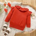 Baby Girl Solid Knitted Layered Ruffle Trim Long-sleeve Button Front Cardigan Sweater Red image 2