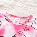 2pcs Kid Girl Tie Dyed Bear Print Long-sleeve Tee and Pants Pajamas Sleepwear Set Pink image 2