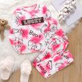 2pcs Kid Girl Tie Dyed Bear Print Long-sleeve Tee and Pants Pajamas Sleepwear Set Pink image 1