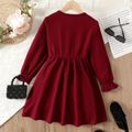 Kid Girl Christmas Sweet 3D Bowknot Design Long-sleeve Red Dress WineRed image 5