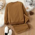 2pcs Kid Boy Letter Embroidered Fleece Brown Pullover Sweatshirt and Elasticized Pants Set Brown image 2