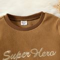 2pcs Kid Boy Letter Embroidered Fleece Brown Pullover Sweatshirt and Elasticized Pants Set Brown image 3