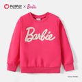 Barbie Kid Girl Letter Embroidered Pullover Sweatshirt Pink