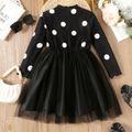 Kid Girl Polka dots Mesh Splice 3D Bowknot Ecor Long-sleeve Dress Black image 4