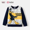 Looney Tunes Kid Boy Letter Print Colorblock Pullover Sweatshirt Deep Blue image 1