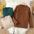 Kid Boy/Kid Girl Basic Solid Color Textured Knit Sweater Coffee image 2