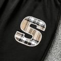 2pcs Kid Boy Letter Embroidered Plaid Splice Sweatshirt and Pants Set Black image 3