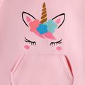 Kid Girl Unicorn Print Pocket Design Fleece Lined Pink Sweatshirt Pink image 3