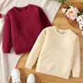 Kid Girl Basic Solid Color Textured Knit Sweater OffWhite image 2