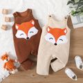 Baby Boy Fox Embroidered Corduroy Overalls Apricot image 2