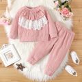 2pcs Baby Girl Lace Ruffle Trim Long-sleeve Textured Top and Pants Set Pink image 2