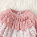 2pcs Baby Girl Lace Ruffle Trim Long-sleeve Textured Top and Pants Set Pink image 4