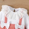 Baby Girl 95% Cotton Long-sleeve Lace Collar Bow Front Spliced Jumpsuit ColorBlock image 3