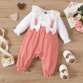 Baby Girl 95% Cotton Long-sleeve Lace Collar Bow Front Spliced Jumpsuit ColorBlock image 1
