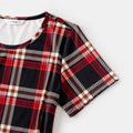 Family Matching Plaid Short-sleeve Ruched Drawstring Bodycon Dresses and Polo Shirts Sets Black image 4