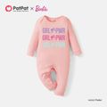 Barbie Baby Girl 100% Cotton Long-sleeve Graphic Jumpsuit Light Pink
