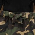 2pcs Toddler Girl Ruffled Ribbed Black Tee and Camouflage Print Irregular Belted Skirt Set Black image 4