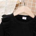 2pcs Toddler Girl Ruffled Ribbed Black Tee and Camouflage Print Irregular Belted Skirt Set Black image 3