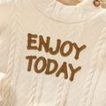 Toddler Girl Letter Embroidered Textured Button Design Mock Neck Tee Apricot image 5