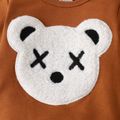 2pcs Baby Boy Bear Embroidered Brown Long-sleeve Romper with Hat Set Brown image 3