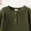 2pcs Baby Boy Allover Dinosaur Print Overalls and Solid Long-sleeve Tee Set blackishgreen image 3
