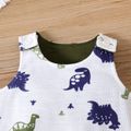 2pcs Baby Boy Allover Dinosaur Print Overalls and Solid Long-sleeve Tee Set blackishgreen