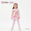 Barbie 2pcs Toddler Girl Ruffle Hem Long-sleeve Tee and Star Print Leggings Set Pink image 2