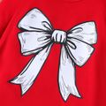 2pcs Toddler Girl Christmas Bowknot Print High Low Long-sleeve Tee and Houndstooth Leggings Set Red-2