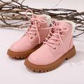 Toddler / Kid Color Block Lace Up Boots Pink image 2