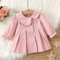 Baby Girl Pink Asymmetric Peter Pan Collar Bow Front Long-sleeve Pleated Coat Pink image 1