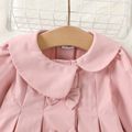 Baby Girl Pink Asymmetric Peter Pan Collar Bow Front Long-sleeve Pleated Coat Pink image 3