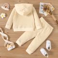 2pcs Baby Boy 95% Cotton Rainbow Embroidered Waffle Long-sleeve Hoodie and Sweatpants Set Apricot image 3