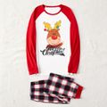 Christmas Family Matching Reindeer & Letter Print Red Raglan-sleeve Plaid Pajamas Sets (Flame Resistant) Black image 2