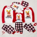 Christmas Family Matching Reindeer & Letter Print Red Raglan-sleeve Plaid Pajamas Sets (Flame Resistant) Black image 1